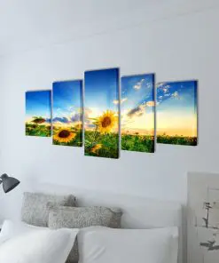 Canvas Wall Print Set Sunflower 100 x 50 cm