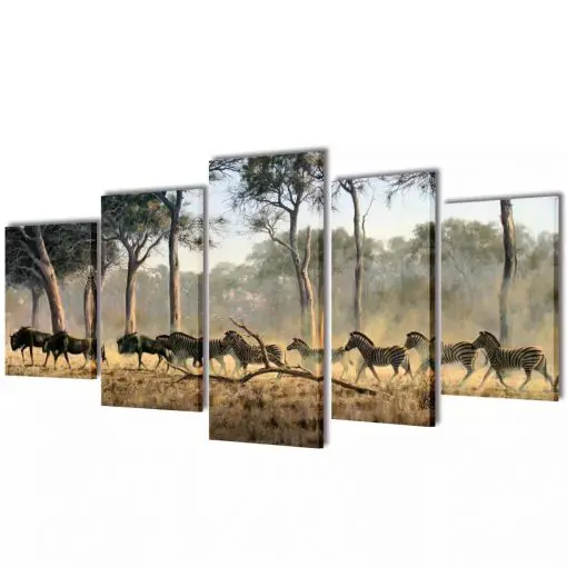 Canvas Wall Print Set Zebras 100 x 50 cm