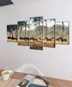 Canvas Wall Print Set Zebras 200 x 100 cm