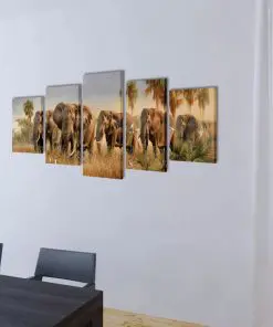 Canvas Wall Print Set Elephants 200 x 100 cm
