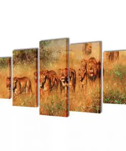 Canvas Wall Print Set Lions 100 x 50 cm