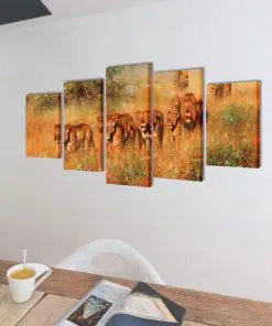 Canvas Wall Print Set Lions 100 x 50 cm