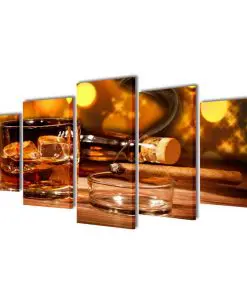 Canvas Wall Print Set Whiskey and Cigar 100 x 50 cm