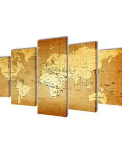 Canvas Wall Print Set World Map 100 x 50 cm