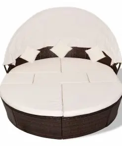 vidaXL Garden Bed with Canopy Brown 186×226 cm Poly Rattan