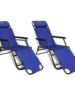 vidaXL Folding Sun Lounger 2 pcs with Footrests Steel Blue