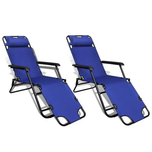 vidaXL Folding Sun Lounger 2 pcs with Footrests Steel Blue