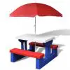 vidaXL Kids’ Picnic Table with Benches and Parasol Multicolour