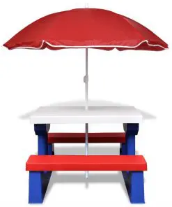 vidaXL Kids’ Picnic Table with Benches and Parasol Multicolour