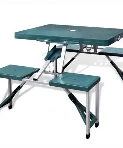 Foldable Camping Table Set with 4 Stools Aluminium Extra Light Green