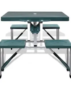 Foldable Camping Table Set with 4 Stools Aluminium Extra Light Green