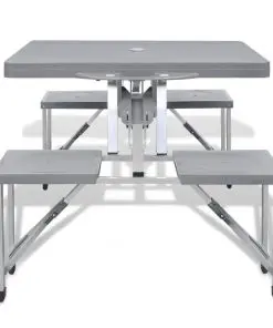 Foldable Camping Table Set with 4 Stools Aluminium Extra Light Grey