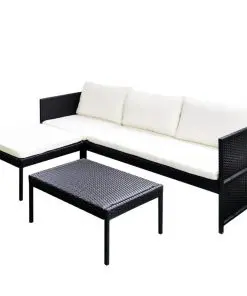vidaXL 3 Piece Garden Lounge Set with Cushions Poly Rattan Black