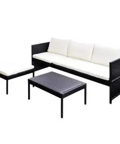 vidaXL 3 Piece Garden Lounge Set with Cushions Poly Rattan Black