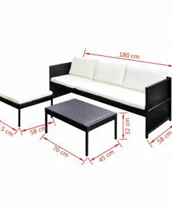 vidaXL 3 Piece Garden Lounge Set with Cushions Poly Rattan Black