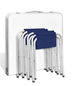 Foldable Camping Table Set with 4 Stools Height Adjustable 120x60cm