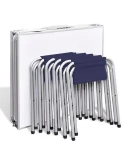 Foldable Camping Table Set with 6 Stools Height Adjustable 180x60cm