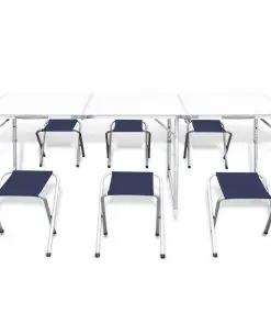 Foldable Camping Table Set with 6 Stools Height Adjustable 180x60cm