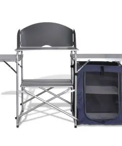 Foldable Camping Kitchen Unit with Windshield Aluminium