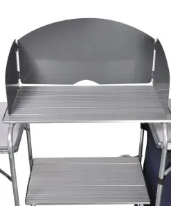 Foldable Camping Kitchen Unit with Windshield Aluminium