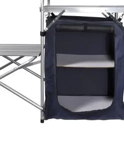 Foldable Camping Kitchen Unit with Windshield Aluminium