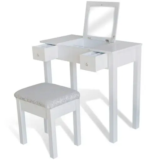 vidaXL Dressing Table with Stool and 1 Flip-up Mirror White