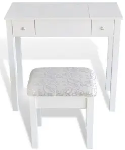 vidaXL Dressing Table with Stool and 1 Flip-up Mirror White