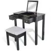 vidaXL Dressing Table with Stool and 1 Flip-up Mirror Black vidaXL Dressing Table with Stool and 1 Flip-up Mirror Black