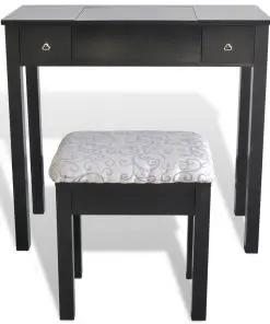 vidaXL Dressing Table with Stool and 1 Flip-up Mirror Black