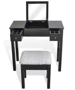 vidaXL Dressing Table with Stool and 1 Flip-up Mirror Black