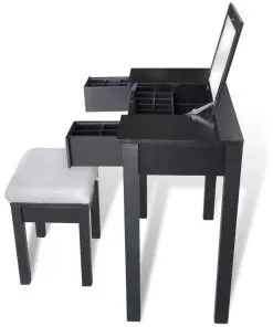 vidaXL Dressing Table with Stool and 1 Flip-up Mirror Black