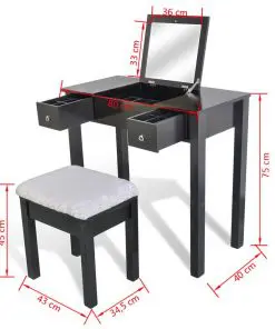 vidaXL Dressing Table with Stool and 1 Flip-up Mirror Black