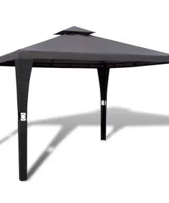 vidaXL Poly Rattan Gazebo with Dark Grey Roof 3 x 3 m
