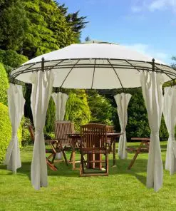 vidaXL Round Gazebo with Curtains 3.5 x 2.7 m