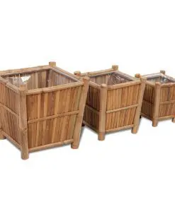 vidaXL 3 pcs Bamboo Planter with Nylon Lining
