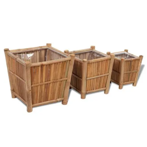 vidaXL 3 pcs Bamboo Planter with Nylon Lining