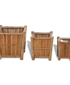 vidaXL 3 pcs Bamboo Planter with Nylon Lining