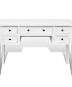 White Writing Desk with 5 Drawers