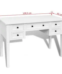 White Writing Desk with 5 Drawers