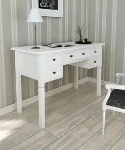 White Writing Desk with 5 Drawers