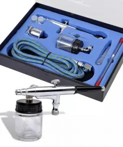 vidaXL Airbrush Set with Glass Jar 0.2 / 0.3 / 0.5 mm Nozzles