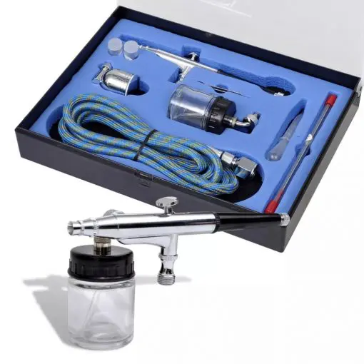 vidaXL Airbrush Set with Glass Jar 0.2 / 0.3 / 0.5 mm Nozzles