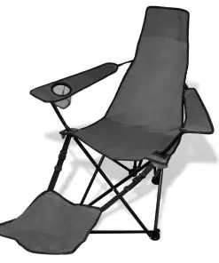 2 pcs Foldable Camping Chair with Footrest Grey