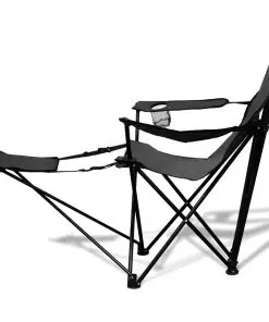 2 pcs Foldable Camping Chair with Footrest Grey