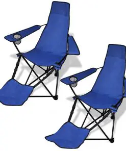 2 pcs Foldable Camping Chair with Footrest Blue