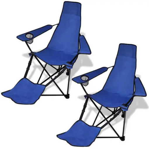 2 pcs Foldable Camping Chair with Footrest Blue