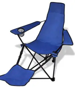 2 pcs Foldable Camping Chair with Footrest Blue