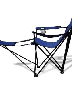 2 pcs Foldable Camping Chair with Footrest Blue