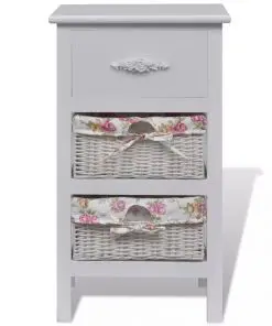 vidaXL Cabinet with 1 Drawer and 2 Baskets White Wood