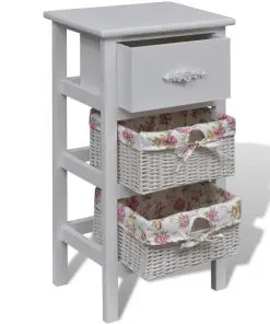 vidaXL Cabinet with 1 Drawer and 2 Baskets White Wood